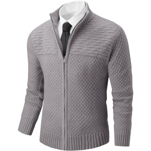 Mens Zip Up Cardigan Sweater Grey